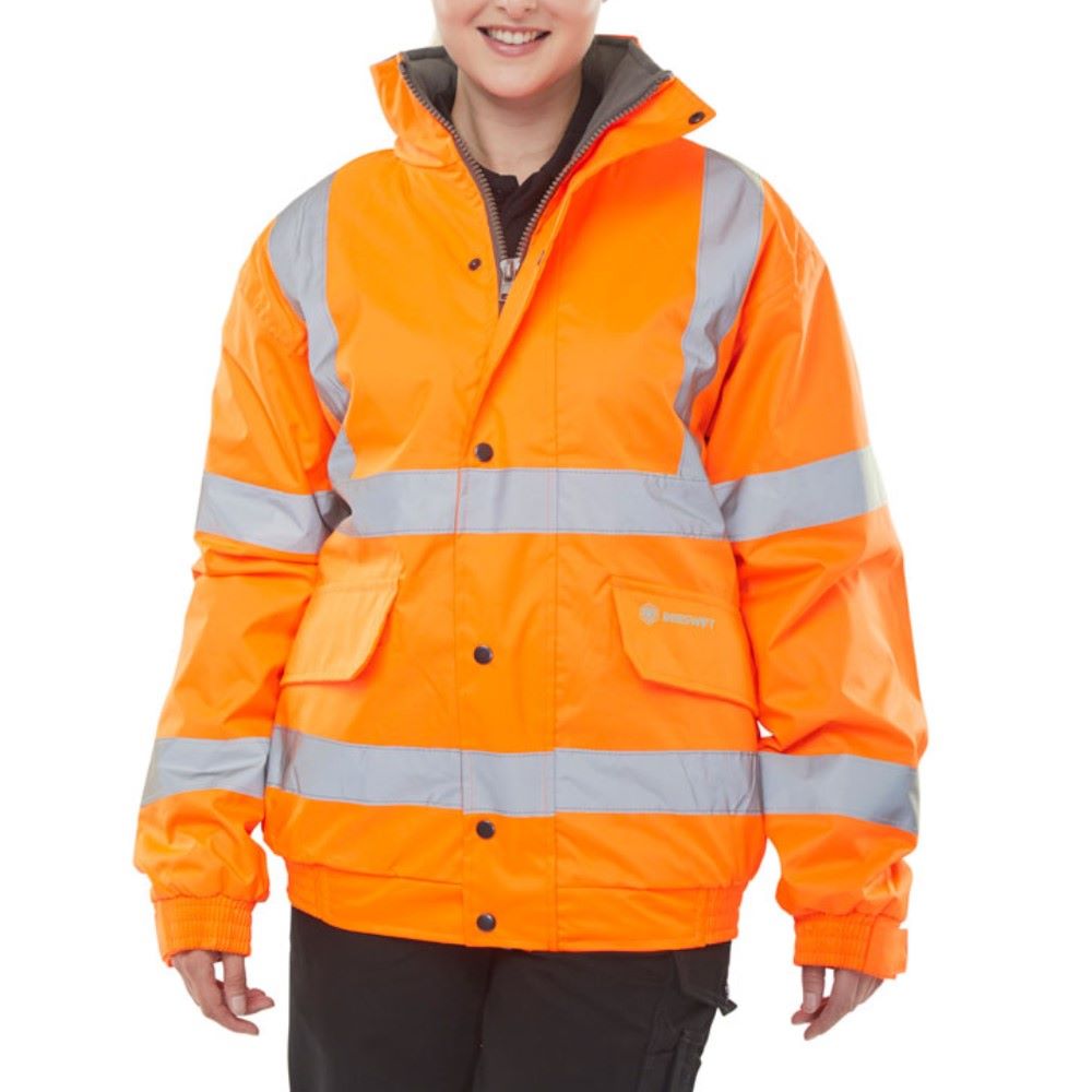 High Visibility Contractor PLUS Orange Fleece Lined Waterproof Bomber Jacket ENISO 20471 Class 3