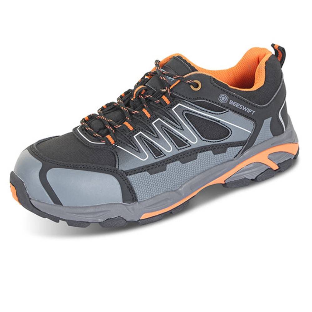 Safety Trainer Shoe - Black, Orange & Grey S3 With Non Metallic Toe Cap And Midsole