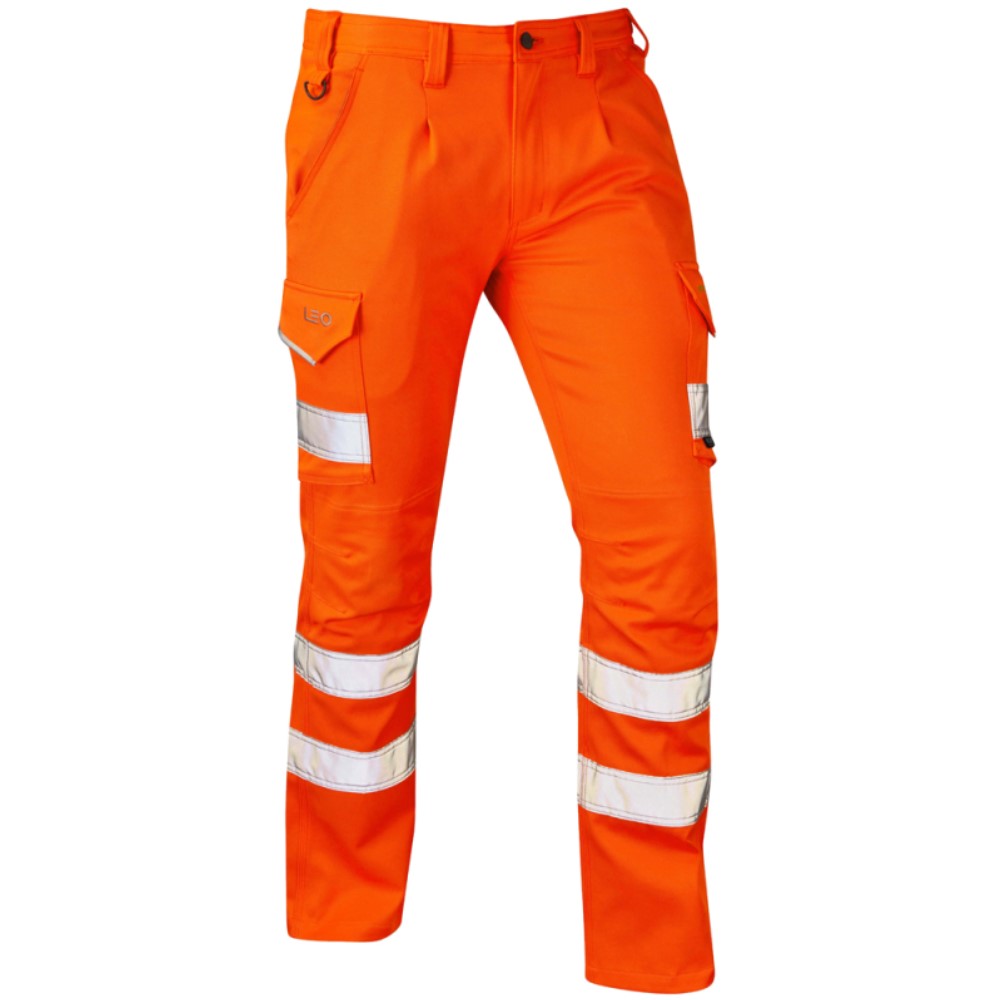 High Visibility Orange Leo Kingford Stretch Superior Cargo Trousers ENISO 20471