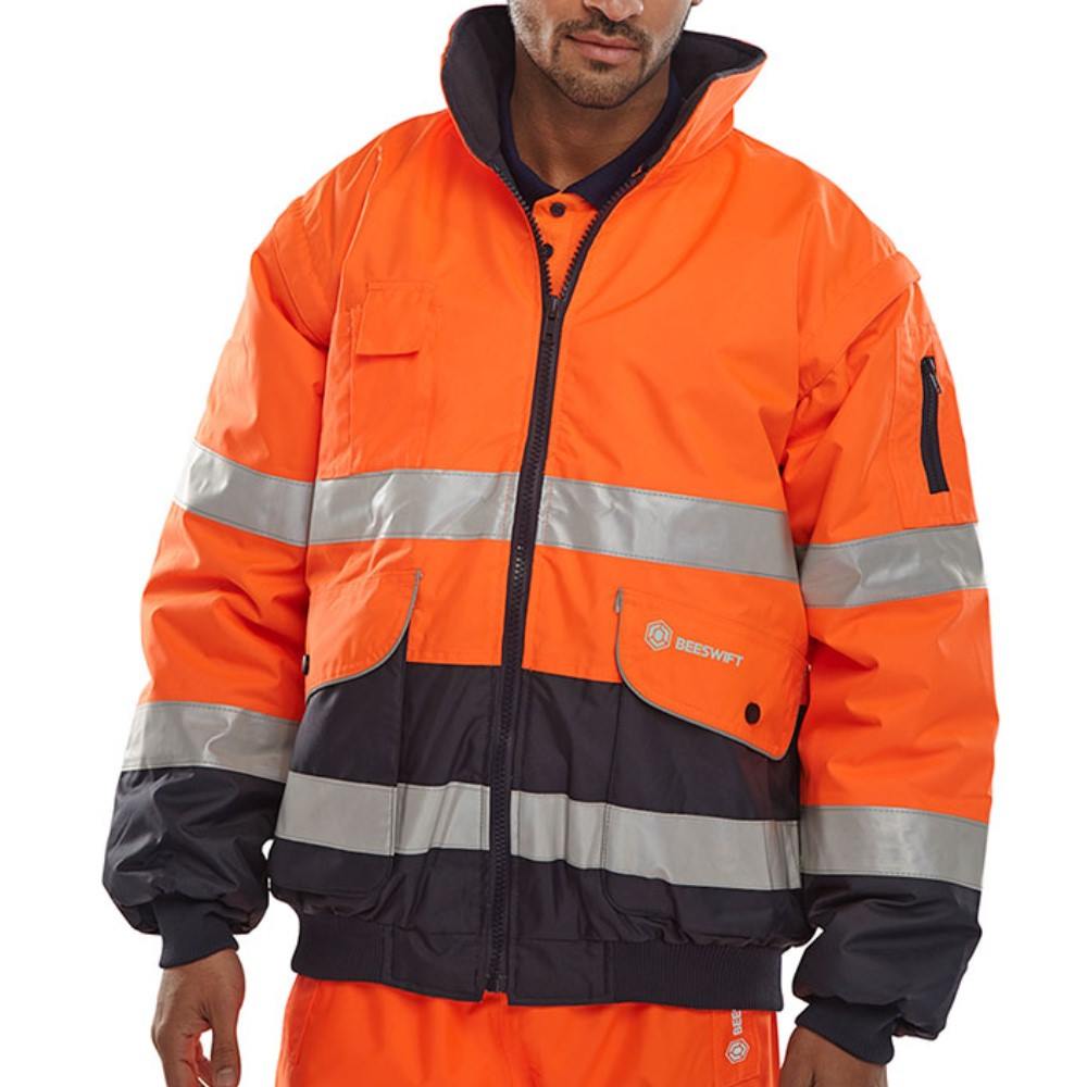 High Visibility Europa Orange & Navy Waterproof Bomber Jacket EN471