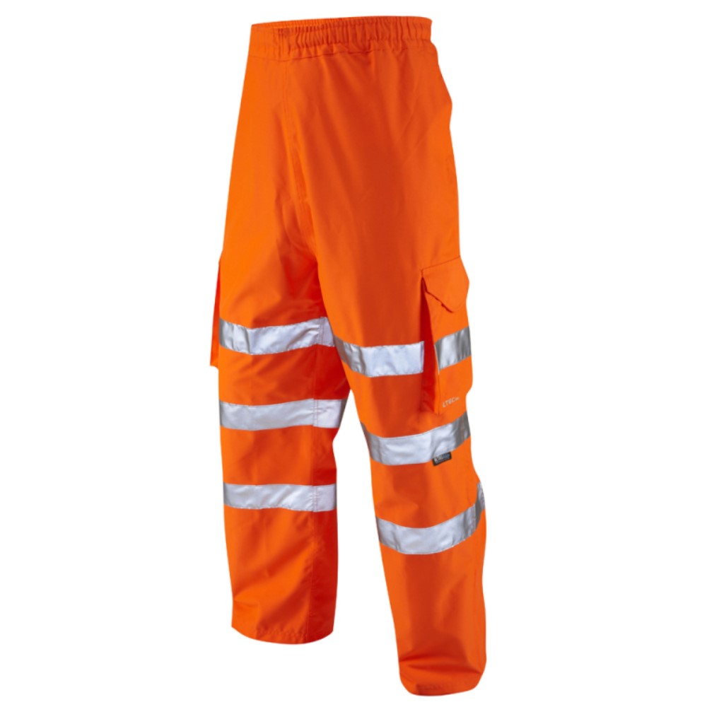 High Visibility Leo L02 Instow Waterproof Breathable Orange Executive Cargo Overtrousers ENISO 20471 Class 1