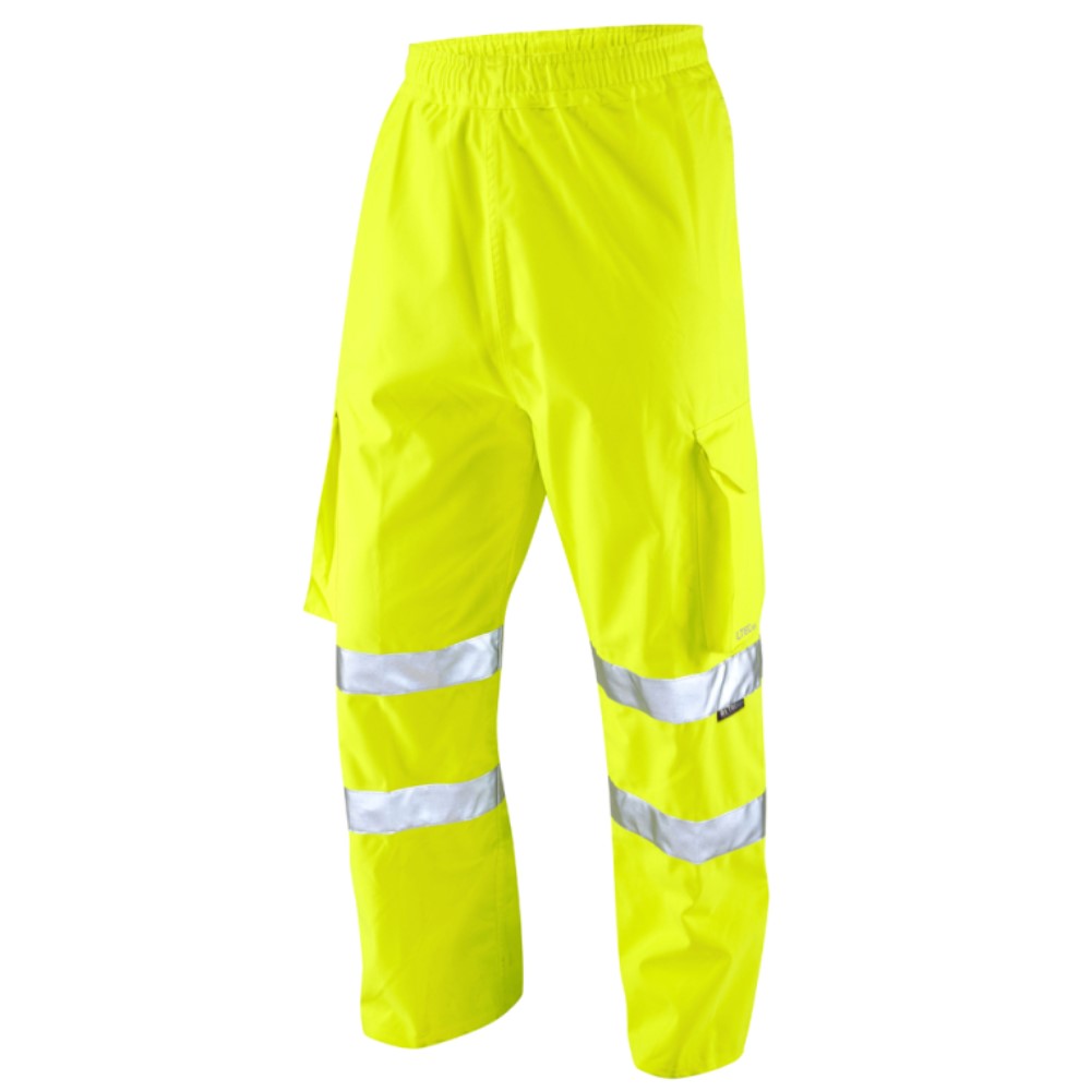 High Visibility Leo Waterproof Breathable Yellow Executive Cargo Overtrousers ENISO 20471 Class 1