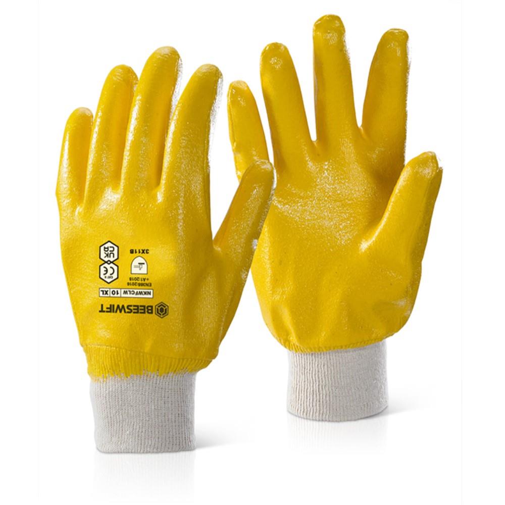 Fully Coated Lightweight Yellow Nitrile Knitwrist Glove