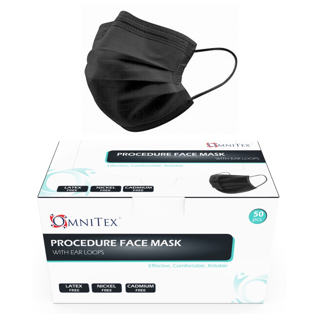 Disposable Black 3 Ply Face Mask Type IIR Pack Of 50