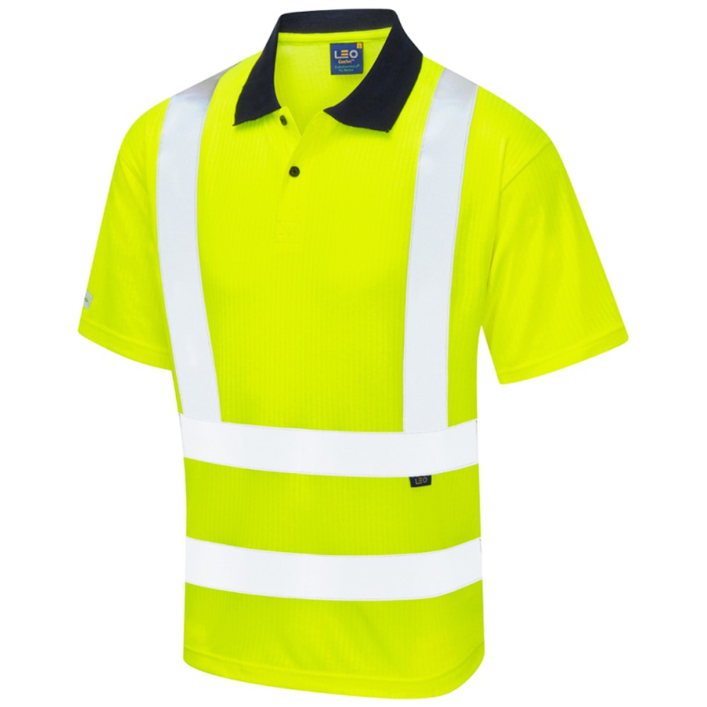 Leo P01 Croyde Comfort Eco-Viz High Visibility Yellow Polo Shirt
