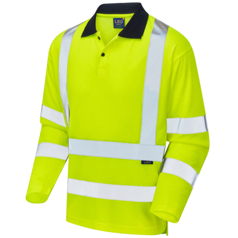 Leo P05 Long Sleeve Hi Vis Yellow Polo Shirt - redoakdirect.com