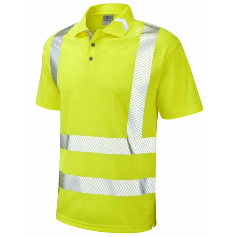 Leo Workwear P09-Y Broadsands Coolviz Ultra High Visibility Yellow Polo Shirt