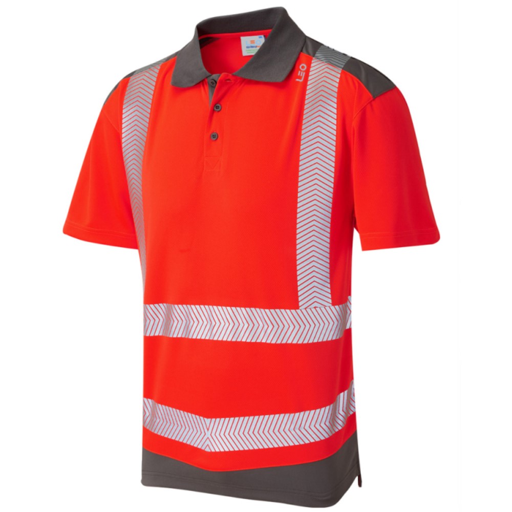 Short Sleeve Leo Peppercombe Superior Coolviz Plus High Visibility Red/Grey Advanced Polo Shirt