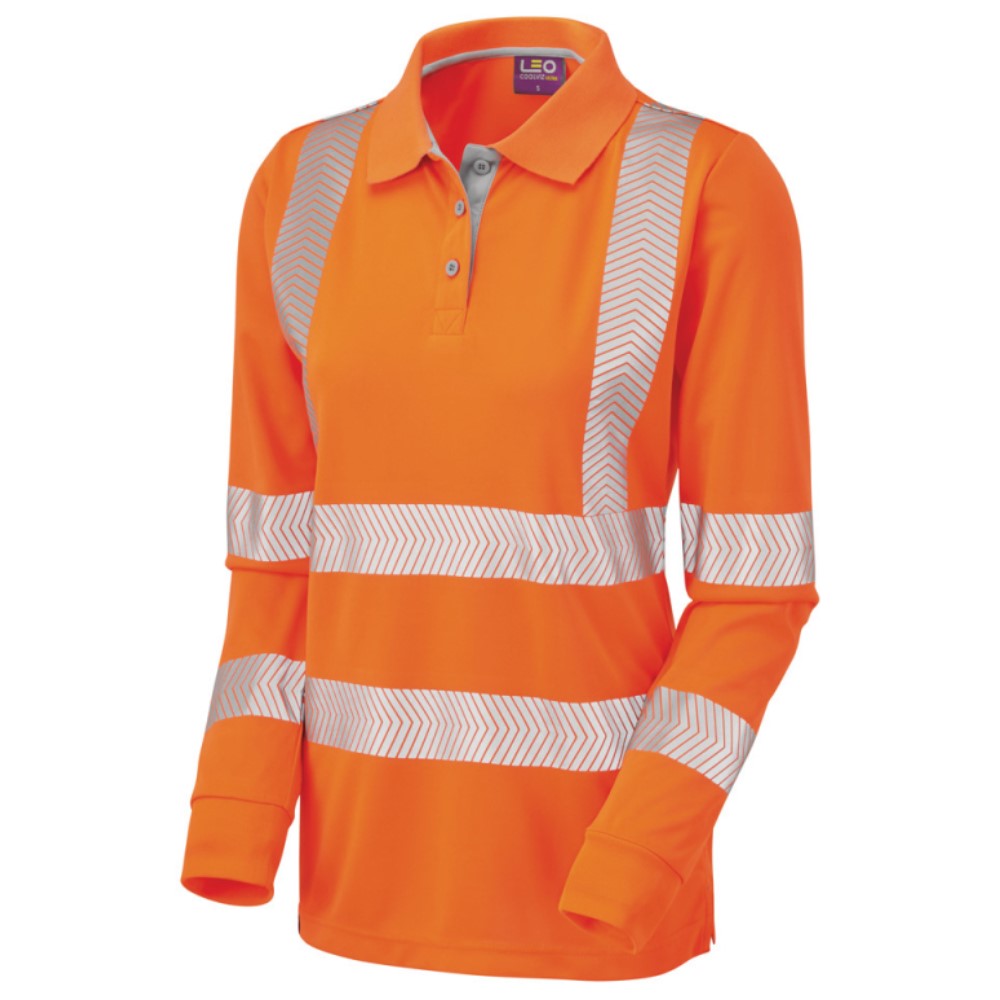 High Visibility Orange Coolviz Plus Pollyfield Ladies Long Sleeved Polo Shirt
