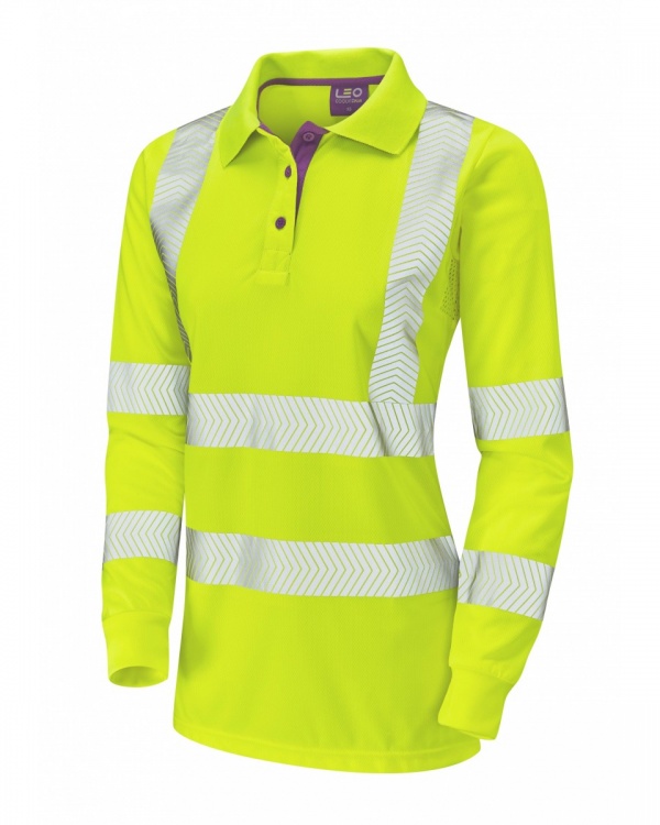 High Visibility Yellow Coolviz Plus Pollyfield Ladies Long Sleeved Polo ...