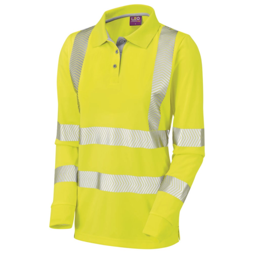 High Visibility Yellow Coolviz Plus Pollyfield Ladies Long Sleeved Polo Shirt