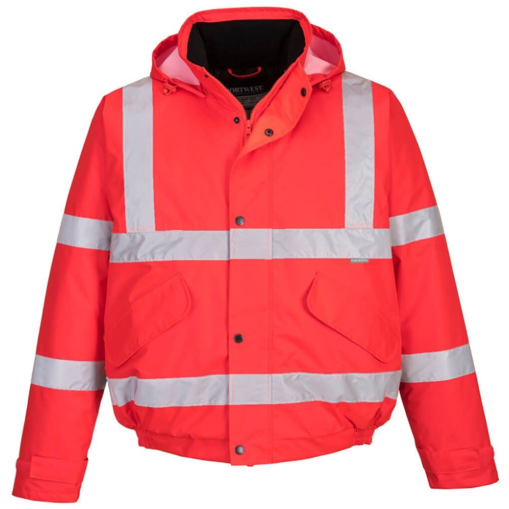 High Visibility Contractor Red Waterproof Bomber Jacket EN471