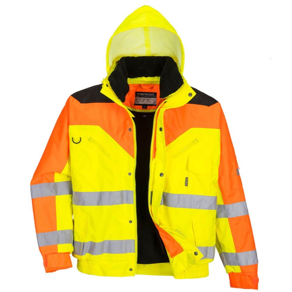 High Visibility Yellow Three Tone Contrast Waterproof Bomber Jacket