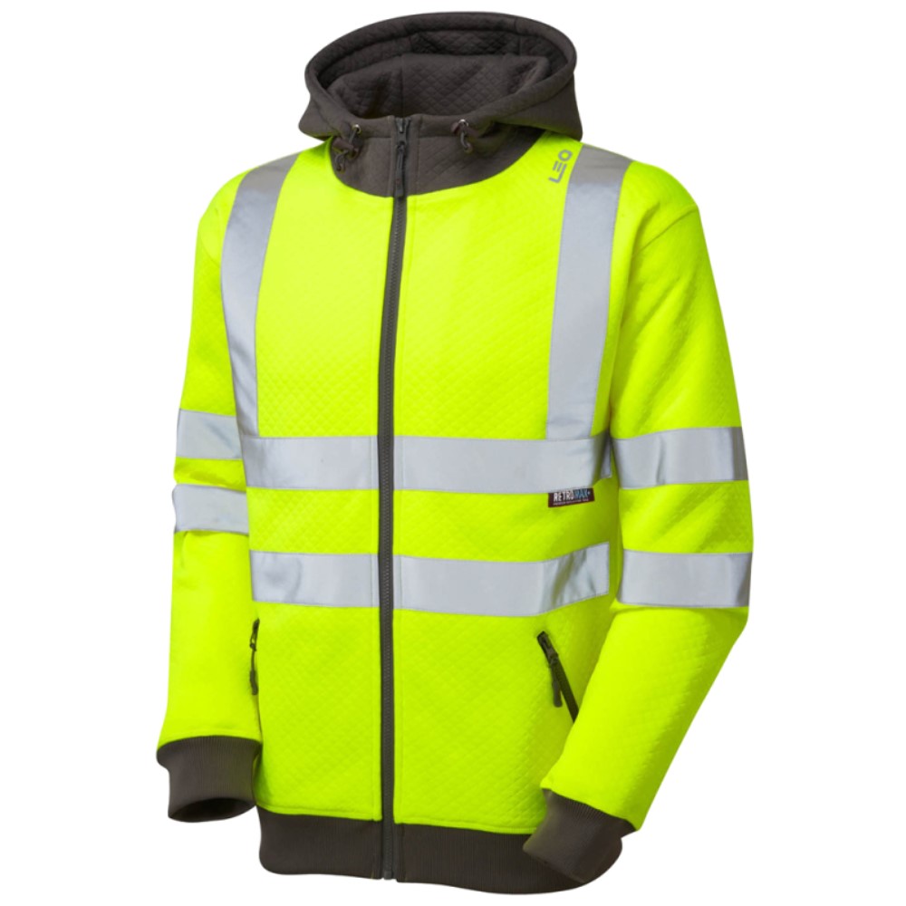 High Visibility Leo Saunton Premium Yellow/Grey Full Zip Hooded Sweatshirt