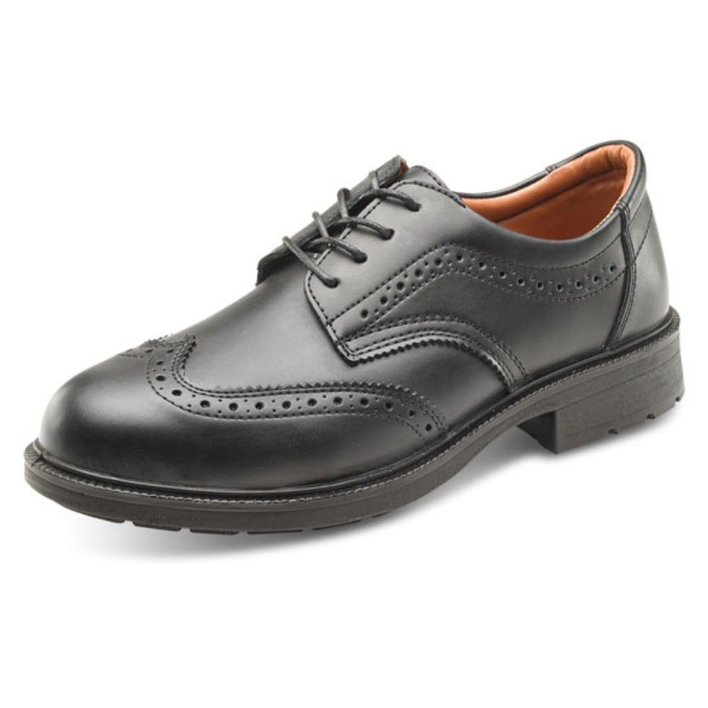 Managers Brogue Safety Shoe In Black Leather With Steel Toe Cap