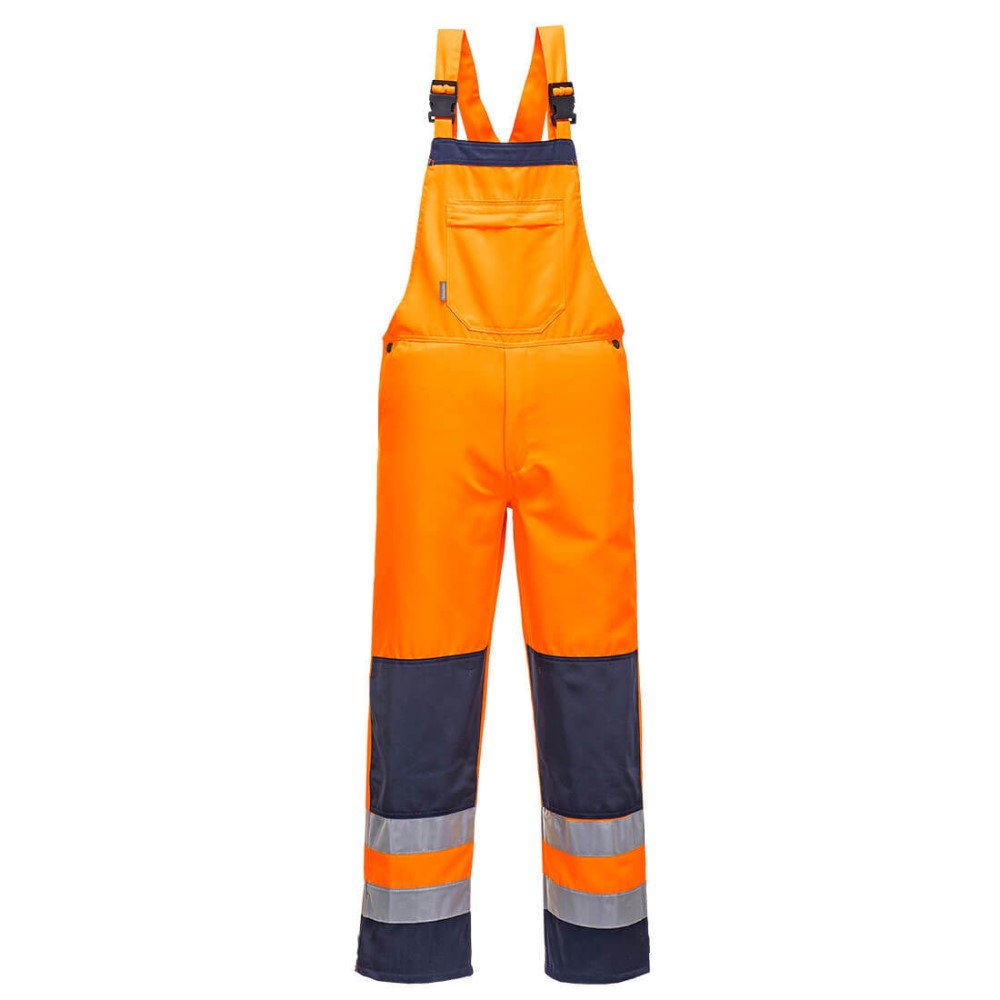 High Visibility Orange & Navy Girona Poly Cotton Bib & Brace Overall