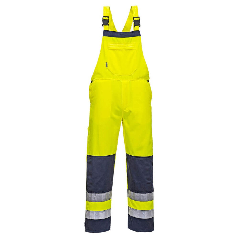 High Visibility Yellow & Navy Girona Poly Cotton Bib & Brace Overall