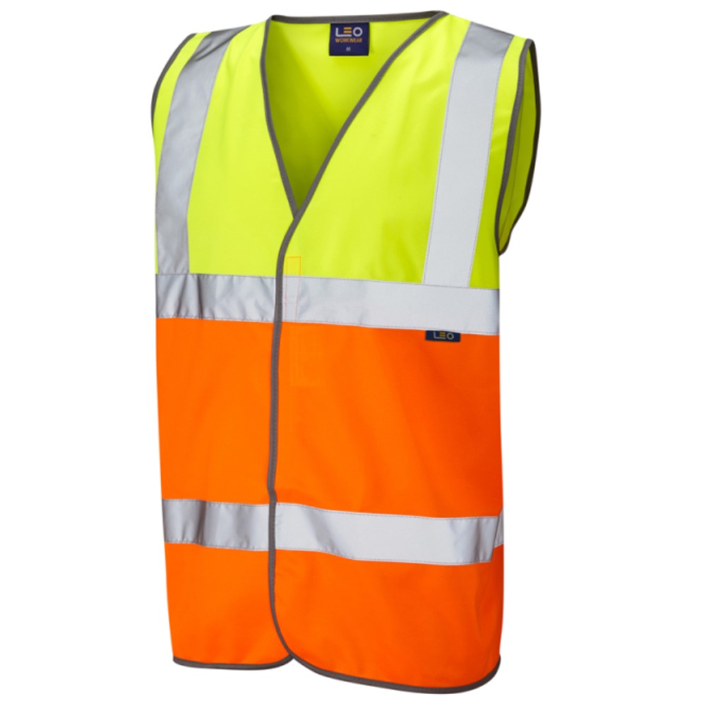 Leo High Visibility Yellow & Orange Lightweight Waistcoat / Vest ENISO 20471 Class 2