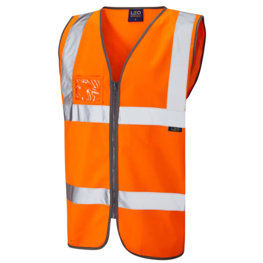 Leo W02 Rumsam High Visibility Orange Vest with ID Pocket