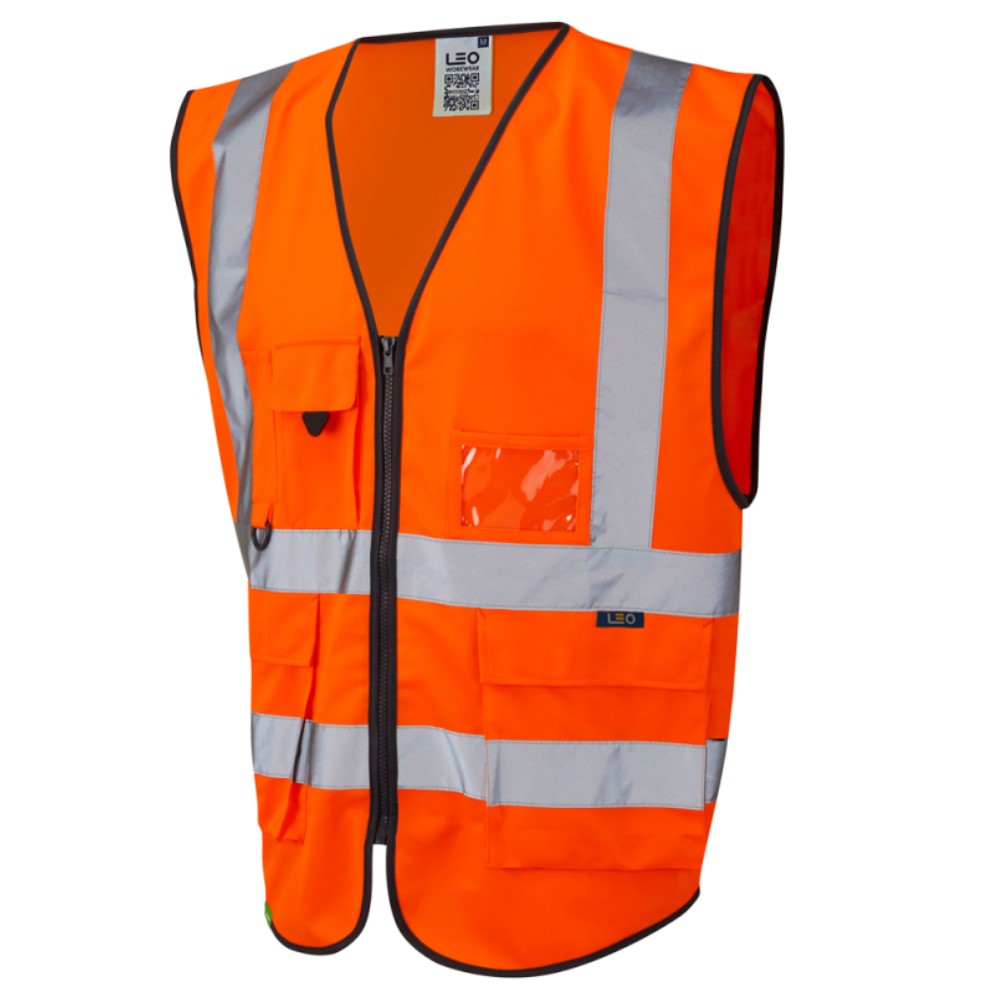 Leo Lynton W11 Superior Orange High Visibility Vest. Fully Certified To ENISO20471 Class 2 Standards