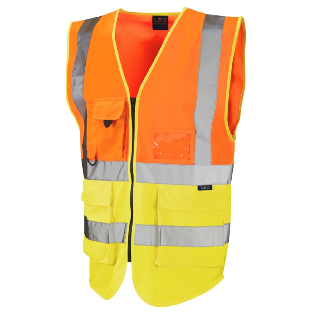 Leo Lynton W11 Superior Two-Tone Orange And Yellow High Visibility Vest. To ENISO20471 Class 2