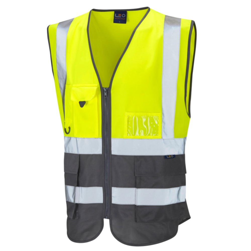 Leo Lynton W11 Superior Two-Tone Yellow And Grey High Visibility Vest. To ENISO20471 Class 1