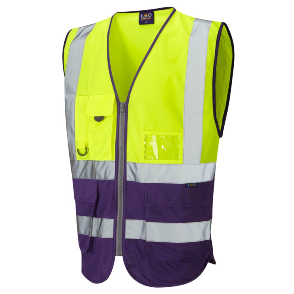 Leo Lynton W11 Superior Two-Tone Yellow And Purple High Visibility Vest. To ENISO20471 Class 1