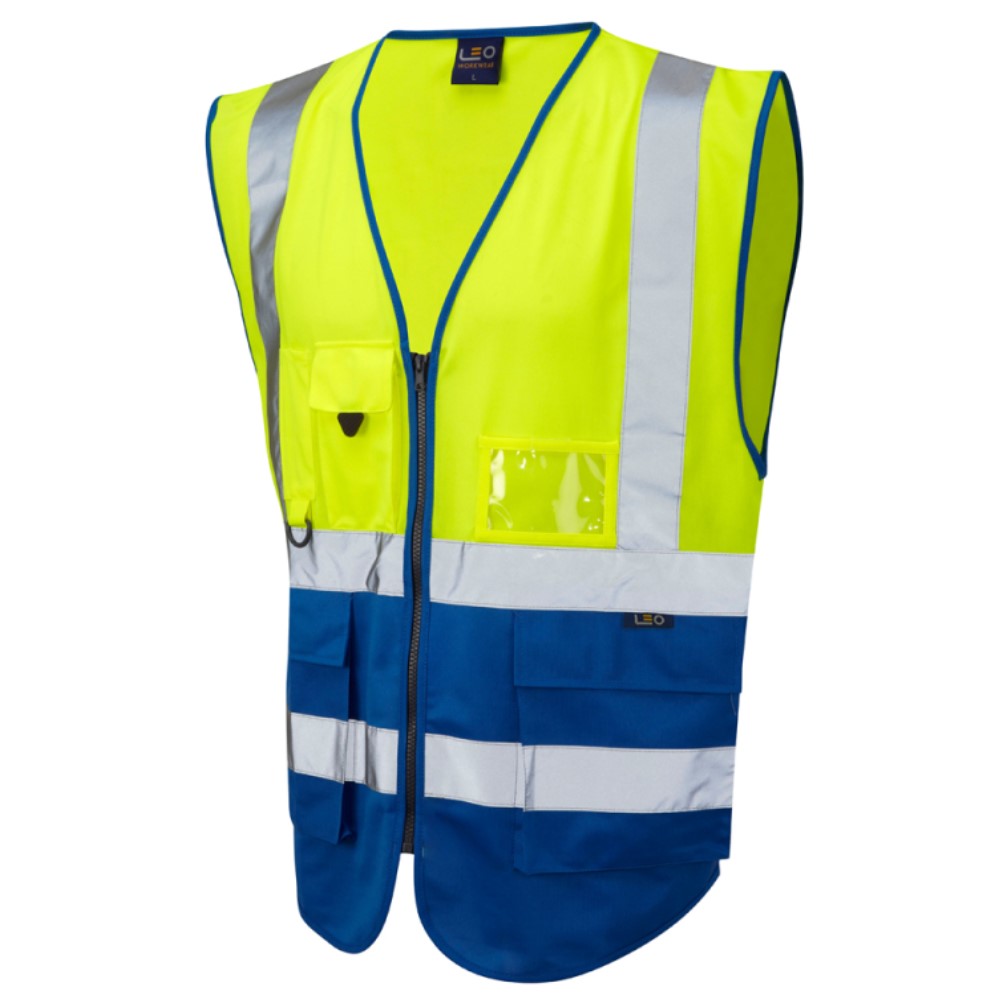 Leo Lynton W11 Superior Two-Tone Yellow And Royal Blue High Visibility Vest. To ENISO20471 Class 1