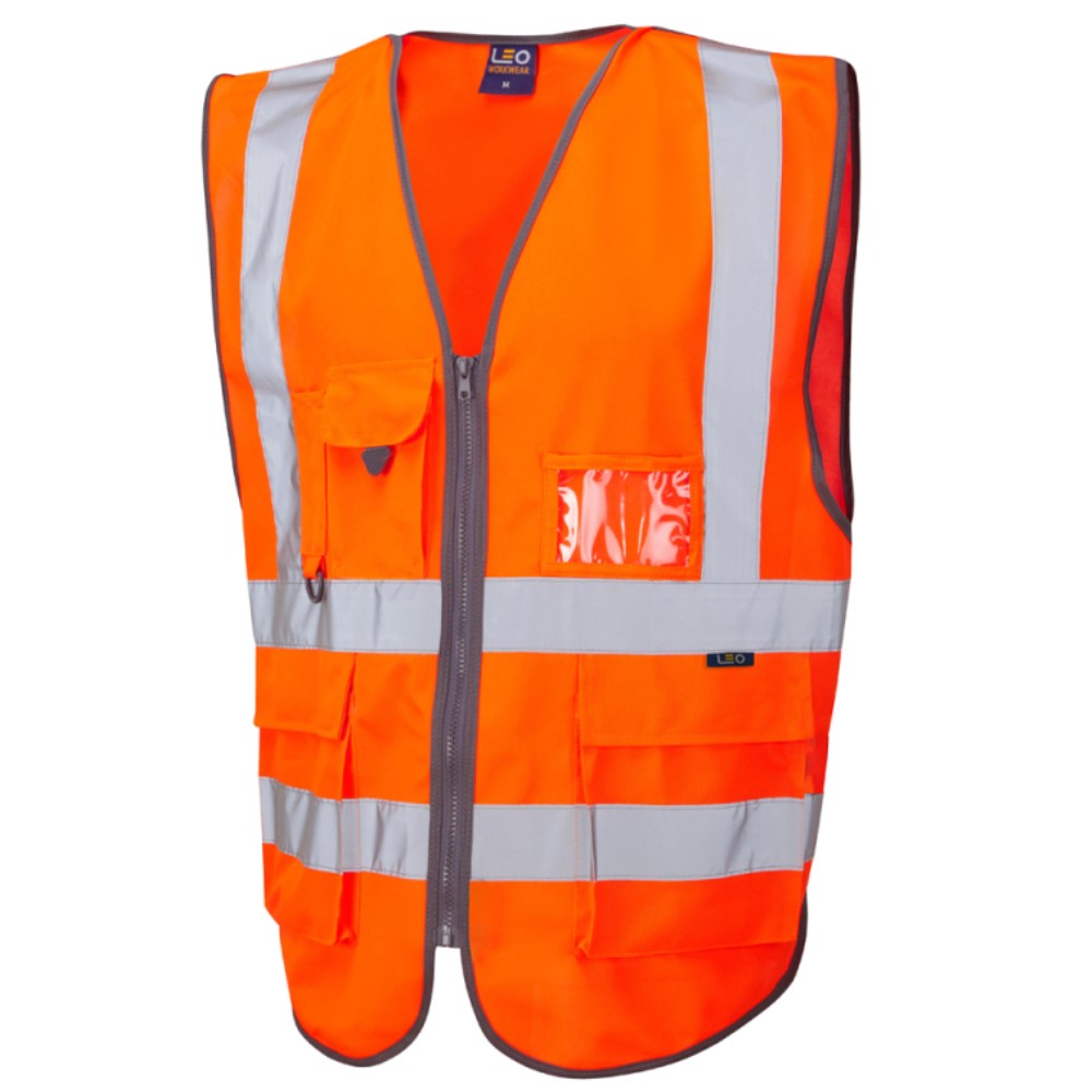 Leo Barnstaple W22 Superior Orange 3 Part Quick Release High Vis Rail Vest. To ENISO20471 Class 2