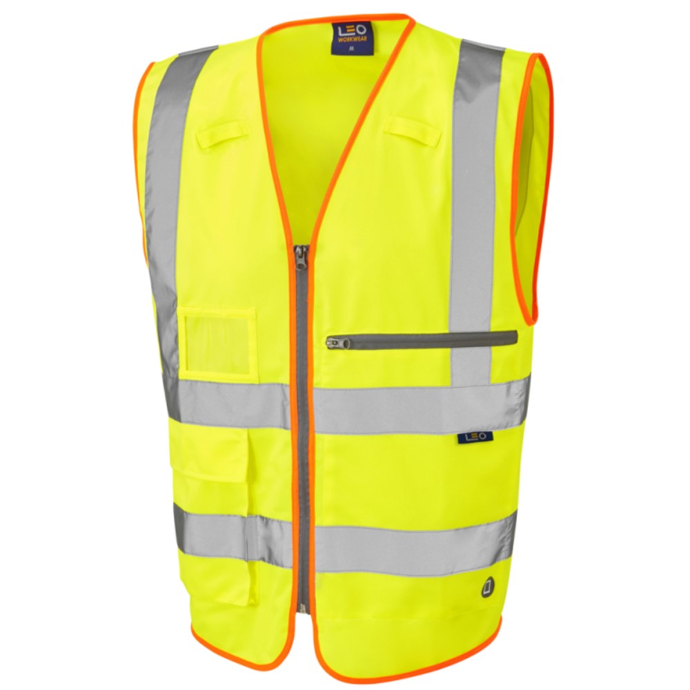 Leo Foreland W24 High Visibility Superior Yellow Tablet Pocket Waistcoat. Conforms To ENISO20471 Class 2
