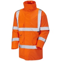 High Visibility Orange Leo Tawstock Superior Waterproof Jacket - ENISO 20471 & Railway Group Standard RIS-3279-TOM