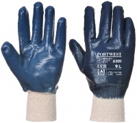 Fully Coated Blue Nitrile Knitwrist Glove