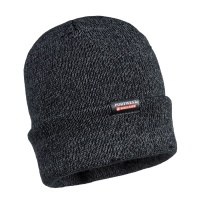 Black Reflective Knit Beenie Hat Insulatex Lined