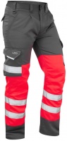 High Visibility Leo Bideford Red & Grey Superior Cargo Trousers ENISO 20471