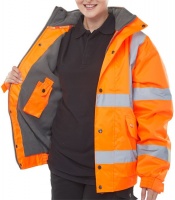 High Visibility Contractor PLUS Orange Fleece Lined Waterproof Bomber Jacket ENISO 20471 Class 3