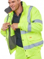 High Visibility Contractor PLUS Yellow Fleece Lined Waterproof Bomber Jacket ENISO 20471 Class 3