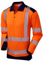 Long Sleeve Leo Wringcliff Superior Coolviz Plus High Visibility Orange/Navy Advanced Polo Shirt