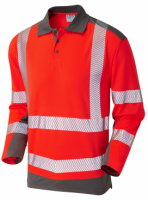 Long Sleeve Leo Wringcliff Superior Coolviz Plus High Visibility Red/Grey Advanced Polo Shirt