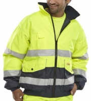 High Visibility Europa Yellow & Navy Waterproof Bomber Jacket ENISO 20471