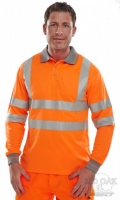High Visibility Orange Long Sleeve Polo Shirt with Grey Collar. EN ISO20471 Class 3 & RIS-3279-TOM - Railway use