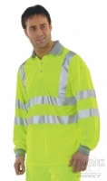 High Visibility Long Sleeve Yellow Polo Shirt with Grey Collar