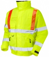 Portmore Hi Vis Yellow Waterproof Bomber Jacket with Orange Braces